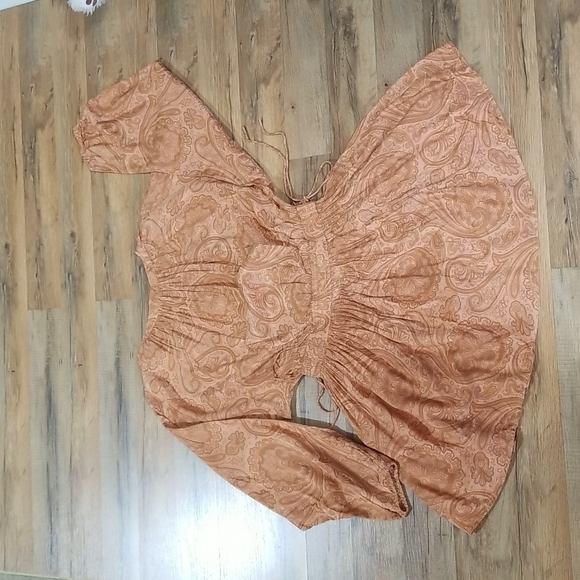 AMUSE SOCIETY Luciana Beach Vida Boho Coral Sand Paisley Peasant Mini Dress - Picture 12 of 15